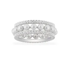 APM Monaco Bague Anneaux Sertis Sur 2 Lignes Avec Perles - Argent^ Bagues