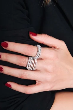 APM Monaco Bague Anneaux Sertis Sur 2 Lignes Avec Perles - Argent^ Bagues