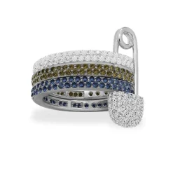 APM Monaco Bague Epingle A Nourrice Triple Anneau Kaki Et Bleu^ Bagues