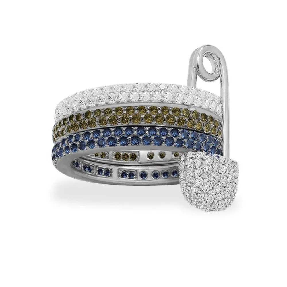 APM Monaco Bague Epingle A Nourrice Triple Anneau Kaki Et Bleu^ Bagues