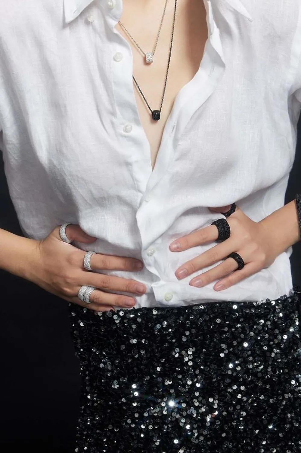 APM Monaco Bague Pave Noire^ Bagues