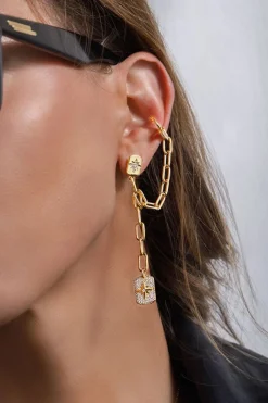 APM Monaco Boucle D'Oreille Individuelle Chaine Avec Medailles Meteorites Et Ear Cuff - Argent Jaune^ Boucles D'Oreilles