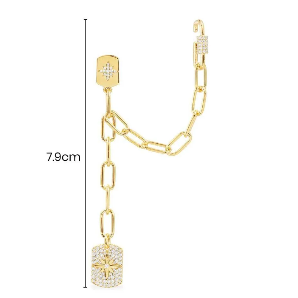 APM Monaco Boucle D'Oreille Individuelle Chaine Avec Medailles Meteorites Et Ear Cuff - Argent Jaune^ Boucles D'Oreilles