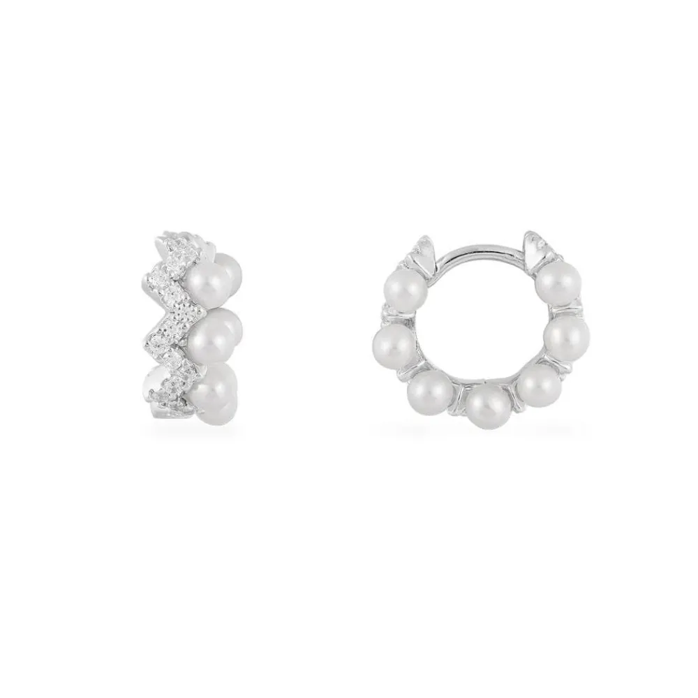 APM Monaco Boucles D'Oreilles Creoles Up And Down Avec Perles - Argent^ Boucles D'Oreilles
