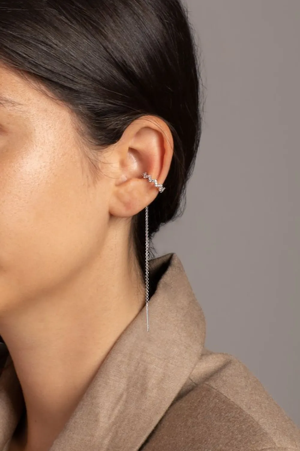 APM Monaco Boucles D'Oreilles Ear Cuff Up And Down Avec Chaine - Argent^ Boucles D'Oreilles