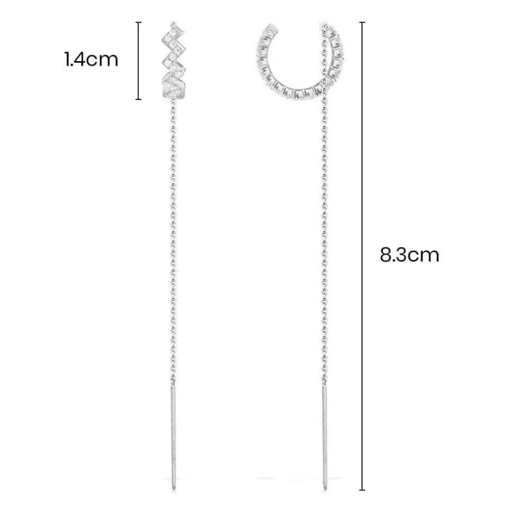 APM Monaco Boucles D'Oreilles Ear Cuff Up And Down Avec Chaine - Argent^ Boucles D'Oreilles