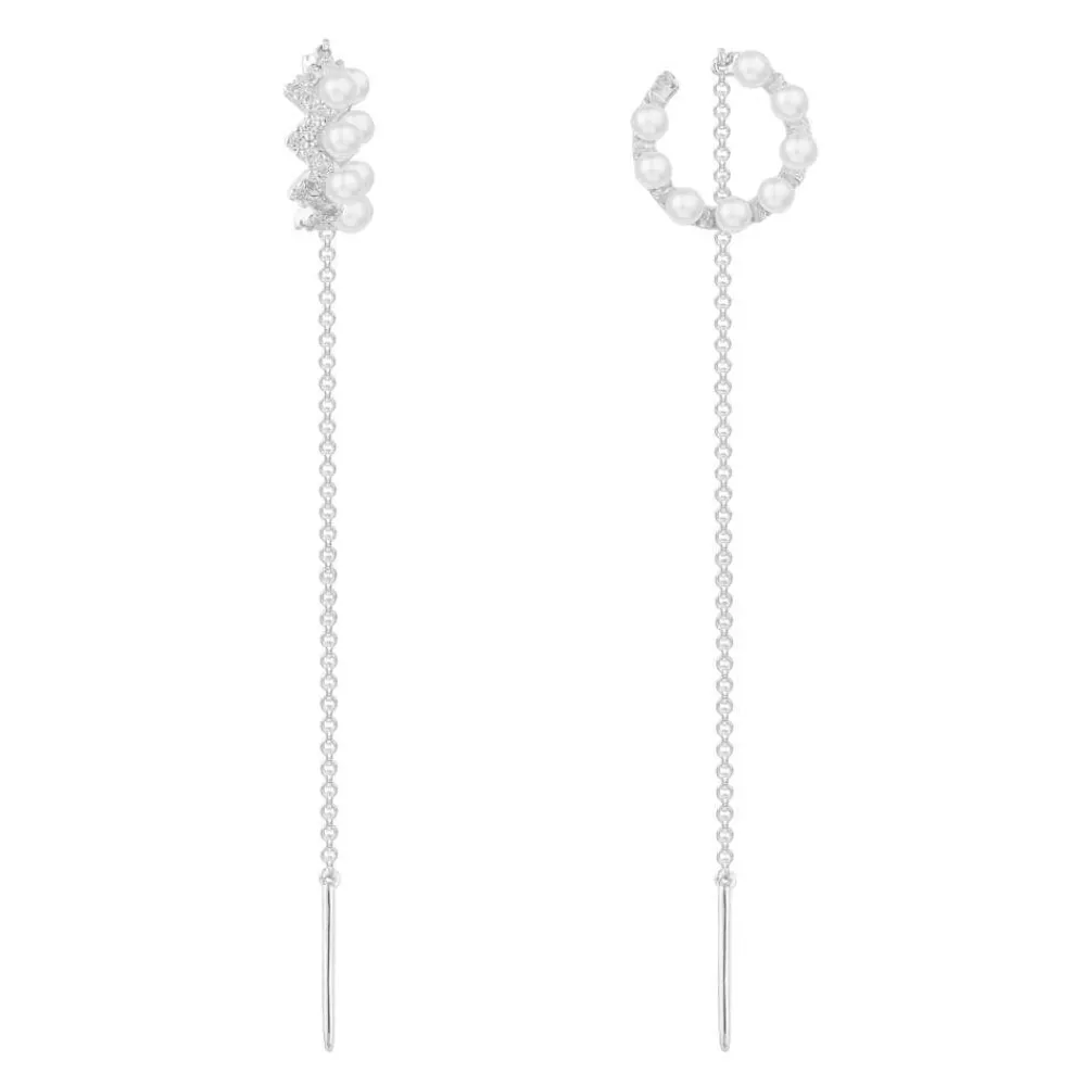 APM Monaco Boucles D'Oreilles Ear Cuff Up And Down Avec Perles Et Chaines - Argent^ Boucles D'Oreilles