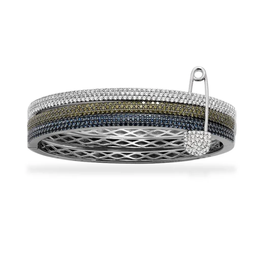 APM Monaco Bracelet Epingle A Nourrice Triple Anneau Kaki Et Bleu^ Bracelets