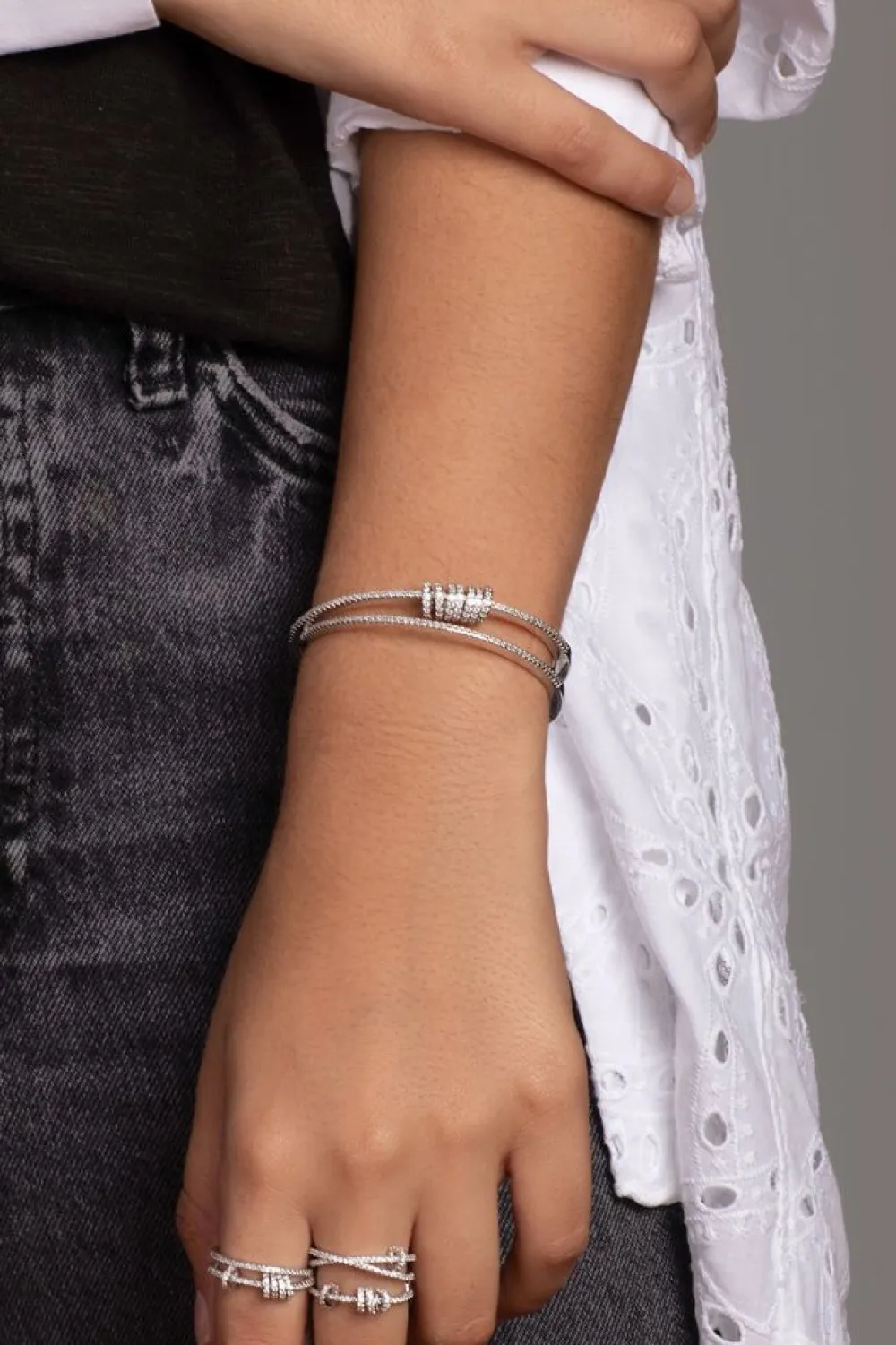 APM Monaco Bracelet Ouvert Double Avec Anneaux Coulissants - Argent^ Bracelets