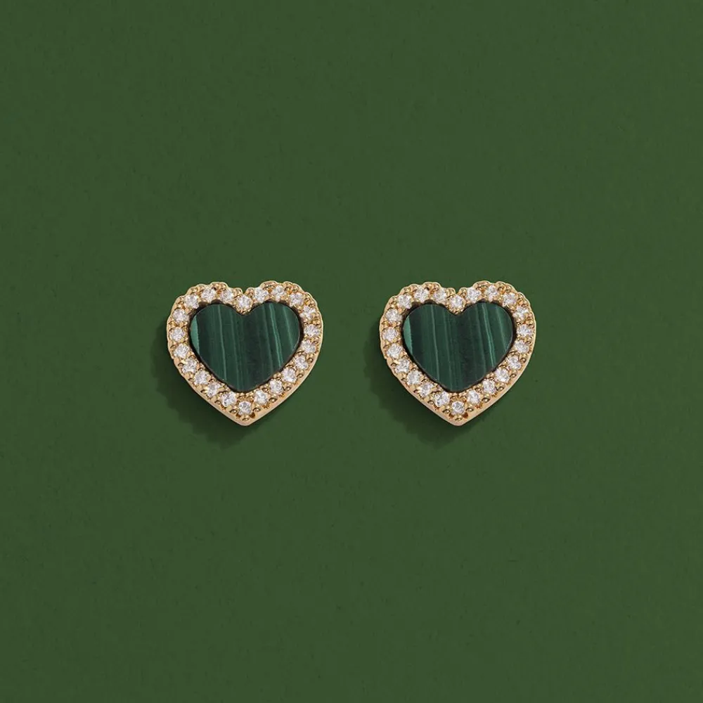APM Monaco Clous D'Oreilles Coeur Malachite^ Boucles D'Oreilles