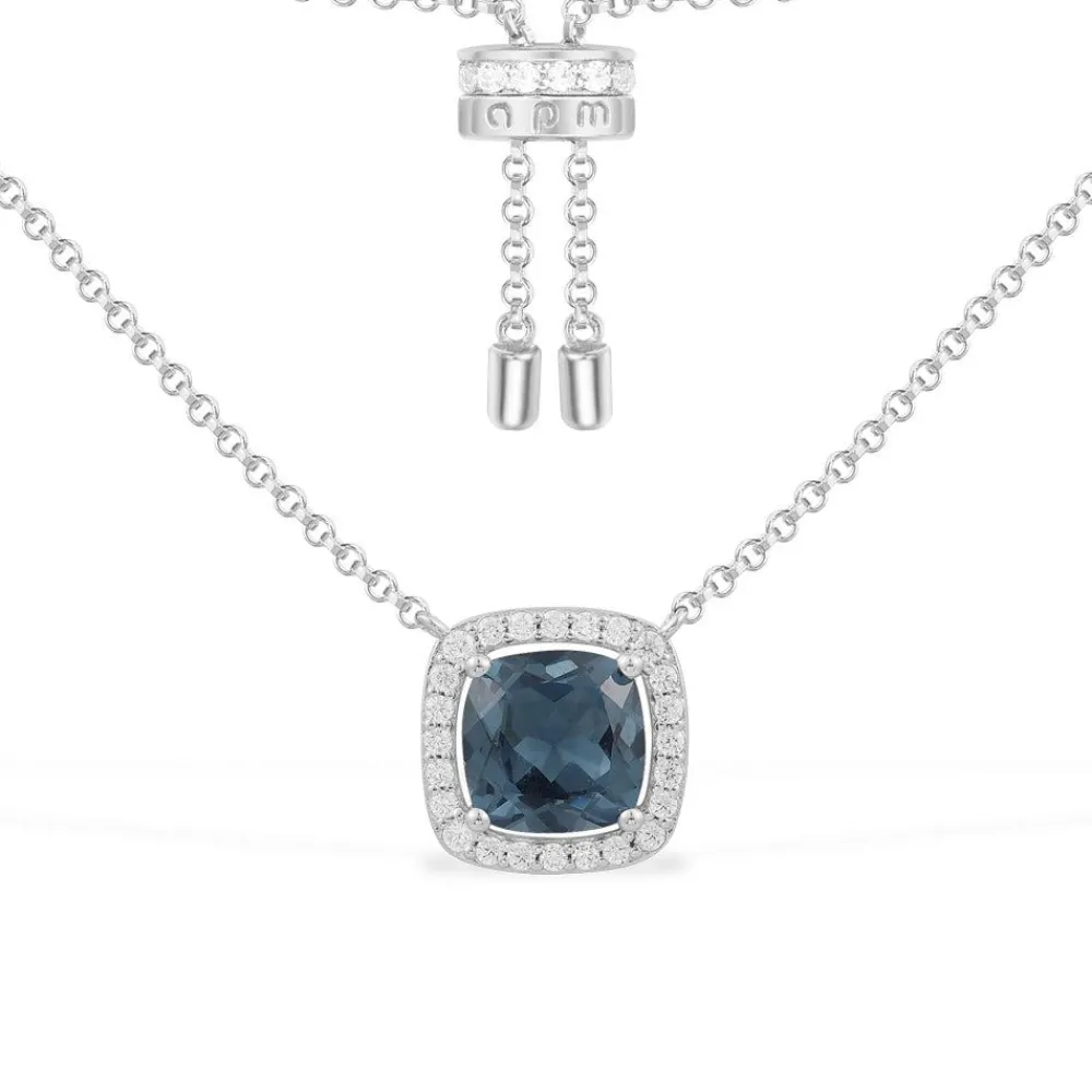 APM Monaco Collier Ajustable Avec Pierre Carree Bleue^ Colliers