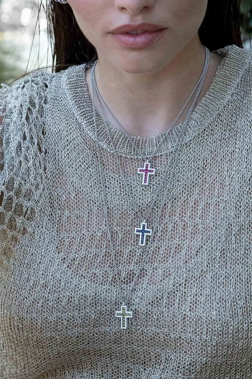 APM Monaco Collier Ajustable Croix Pave Fuchsia^ Colliers