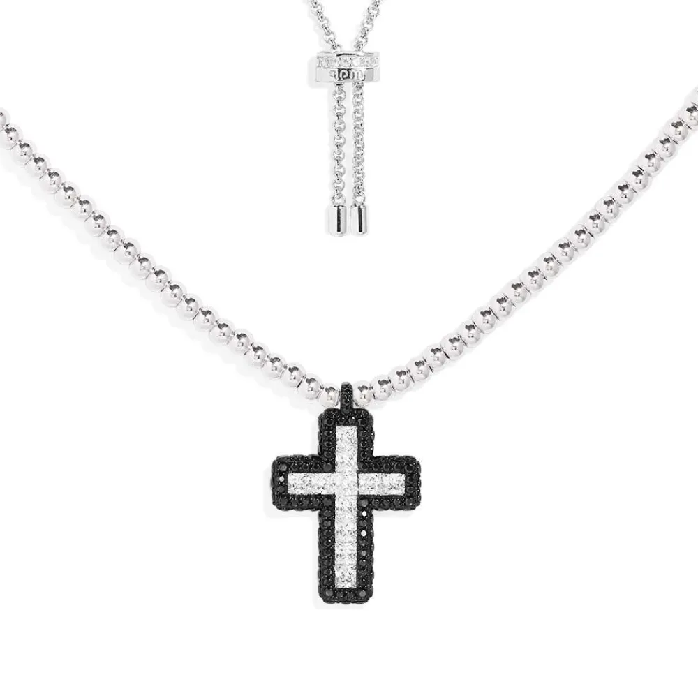 APM Monaco Collier Ajustable Croix Pave Noir^ Colliers