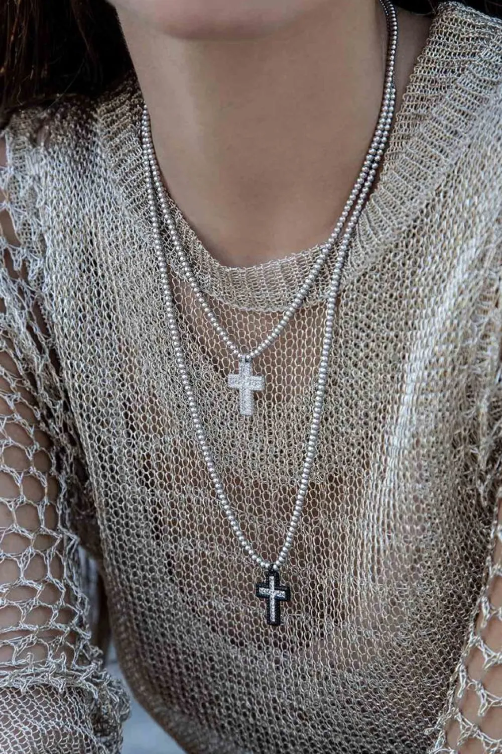 APM Monaco Collier Ajustable Croix Pave Noir^ Colliers