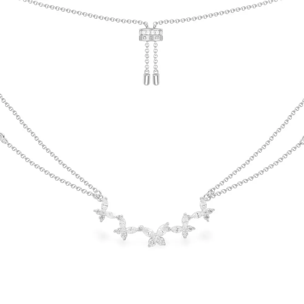 APM Monaco Collier Ajustable Papillon Double Chaine - Argent^ Colliers