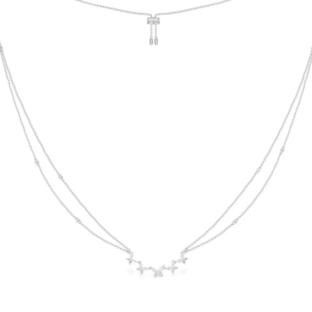 APM Monaco Collier Ajustable Papillon Double Chaine - Argent^ Colliers