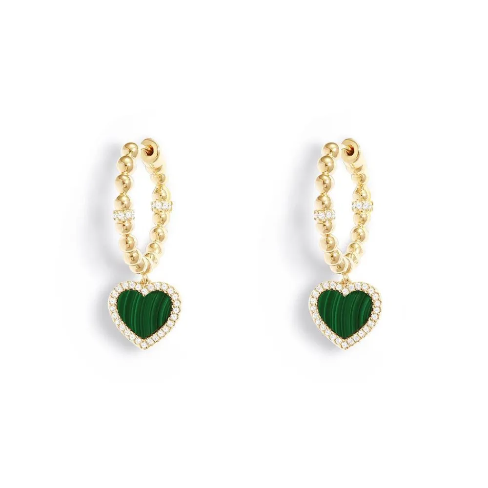 APM Monaco Creoles Avec Coeur Malachite^ Boucles D'Oreilles