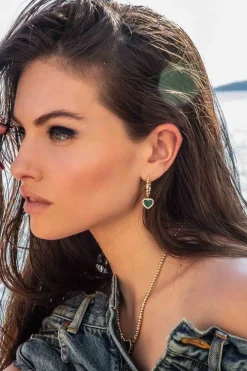 APM Monaco Creoles Avec Coeur Malachite^ Boucles D'Oreilles