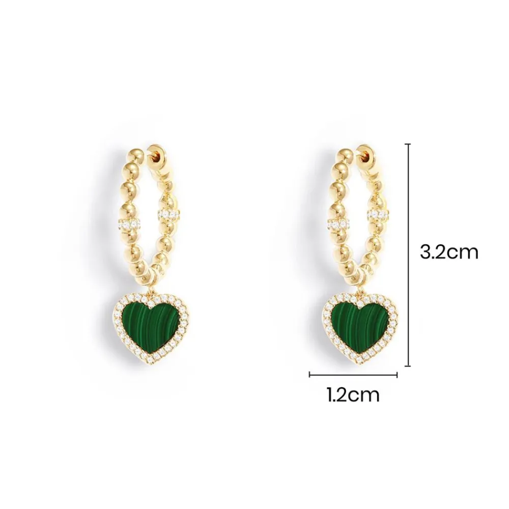 APM Monaco Creoles Avec Coeur Malachite^ Boucles D'Oreilles