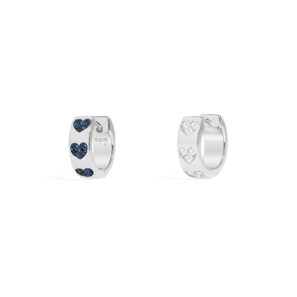 APM Monaco Creoles Coeur Bleu Et Blanc^ Boucles D'Oreilles