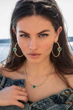 APM Monaco Creoles Coeur Malachite^ Boucles D'Oreilles