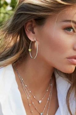 APM Monaco Creoles Coeur Vert - Argent^ Boucles D'Oreilles
