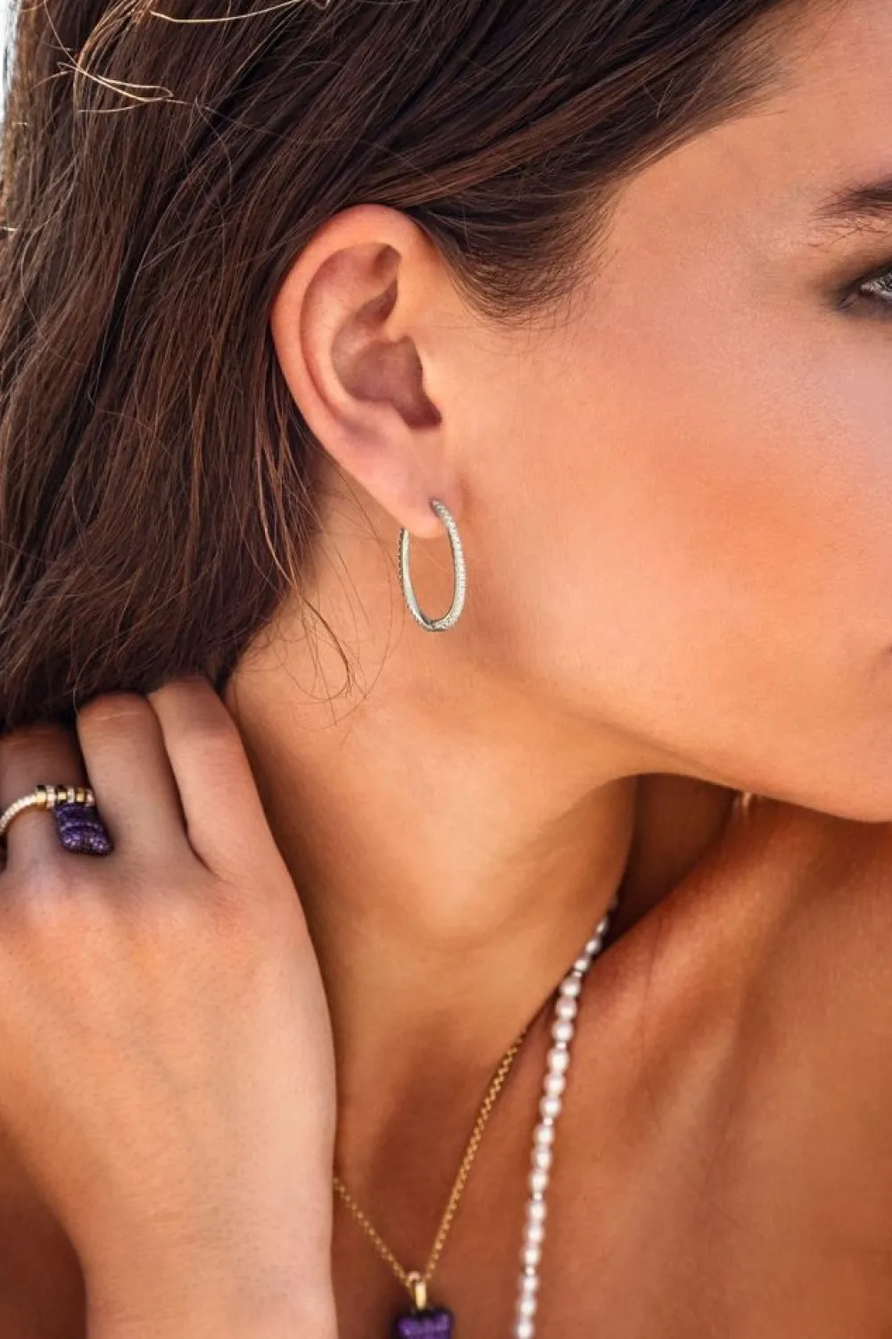 APM Monaco Creoles Fines Pavees - Argent^ Boucles D'Oreilles