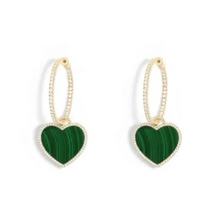 APM Monaco Creoles Pave Avec Coeur Malachite^ Boucles D'Oreilles