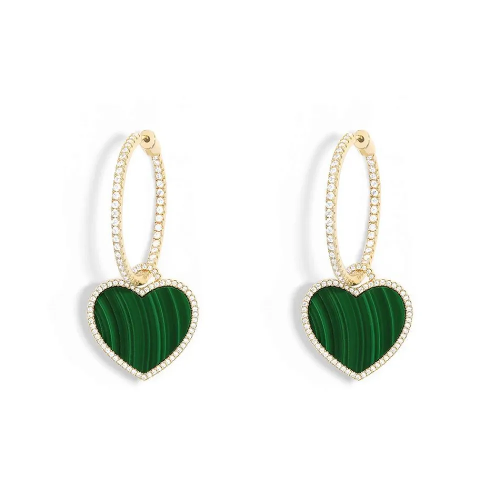 APM Monaco Creoles Pave Avec Coeur Malachite^ Boucles D'Oreilles