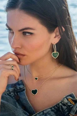 APM Monaco Creoles Pave Avec Coeur Malachite^ Boucles D'Oreilles