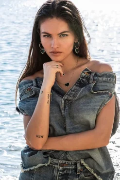 APM Monaco Creoles Pave Avec Coeur Malachite^ Boucles D'Oreilles