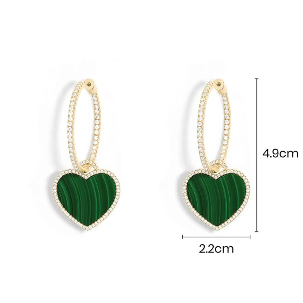 APM Monaco Creoles Pave Avec Coeur Malachite^ Boucles D'Oreilles