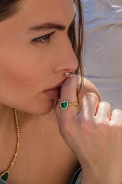 APM Monaco Malachite Heart Ring With Beads^ Bagues