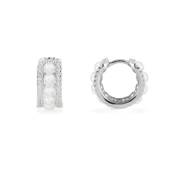 APM Monaco Petites Boucles D'Oreilles En Anneaux Sertis Sur 2 Lignes Avec Perles - Argent^ Boucles D'Oreilles